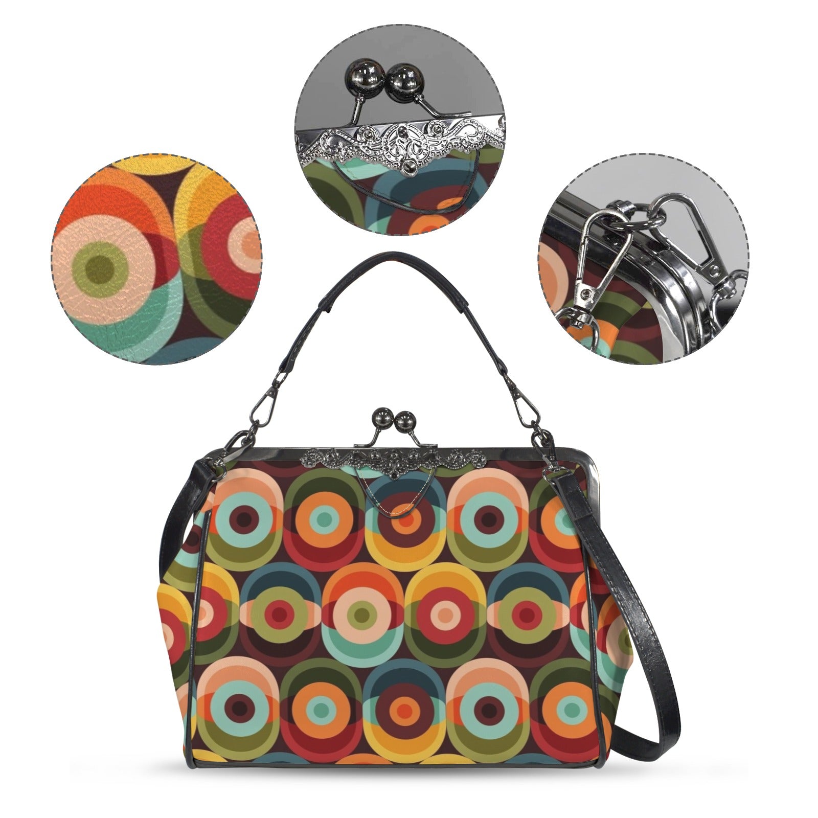Retro Groovy Mod Space Orb Designed Mid Century Modern Kisslock Crossbody Purse - Mid Century Modern Gal