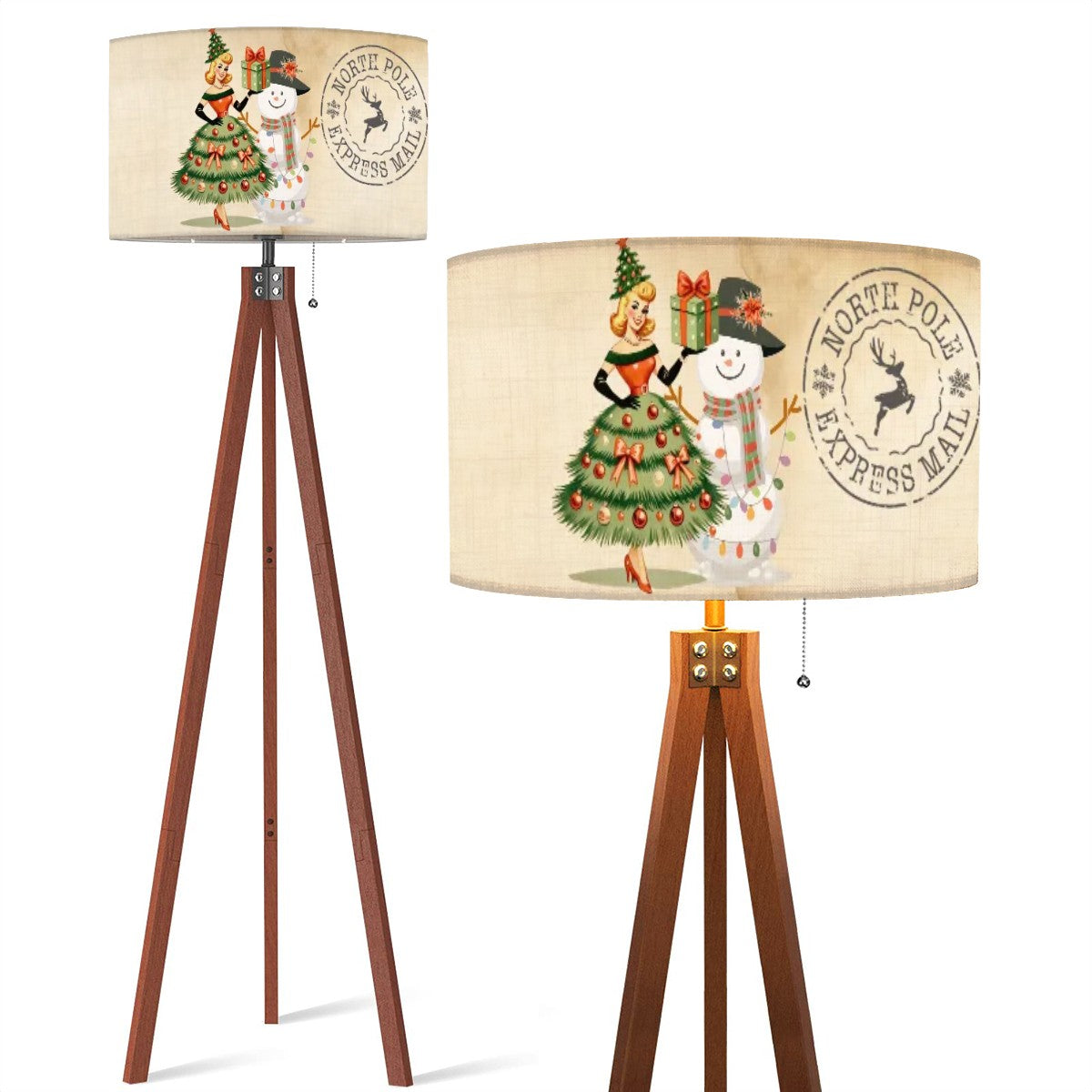 Christmas Lampshade, Kitschy Christmas Scene, North Pole Stamp Drum Shade