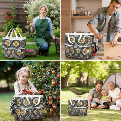 Floral Bohemian Retro Gray Yellow Modern Garden Tool Bag - Mid Century Modern Gal