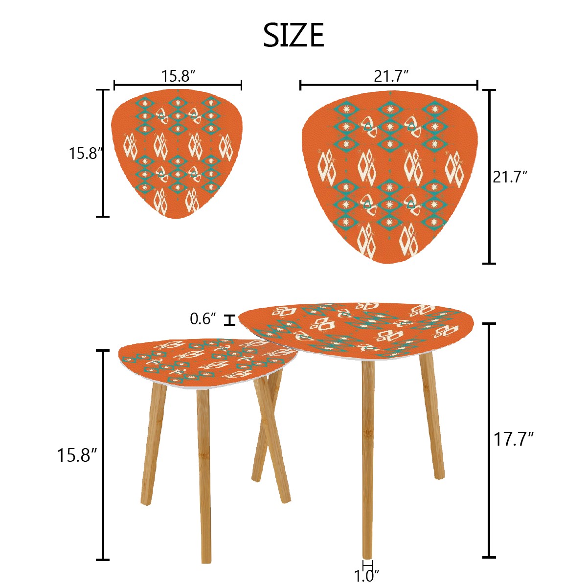 Mid Century Modern Furniture, Sinatra Orange, Teal Geometric Mid Mod Nesting Tables - Mid Century Modern Gal