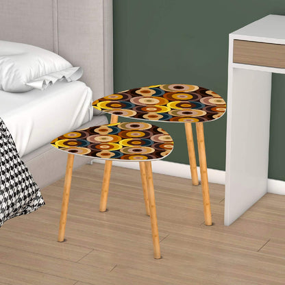Mid Century Modern Nesting Tables Furniture, Groovy 70s Orbs, Brown, Yellow, Tan, Blue Mid Mod Furniture - Mid Century Modern Gal