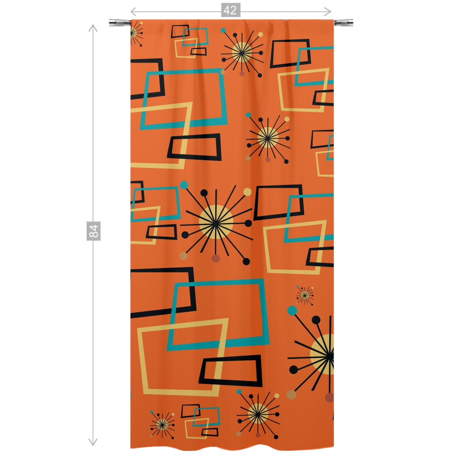 Mid Century Modern Atomic Starburst Orange Curtain, Single Panel - Mid Century Modern Gal