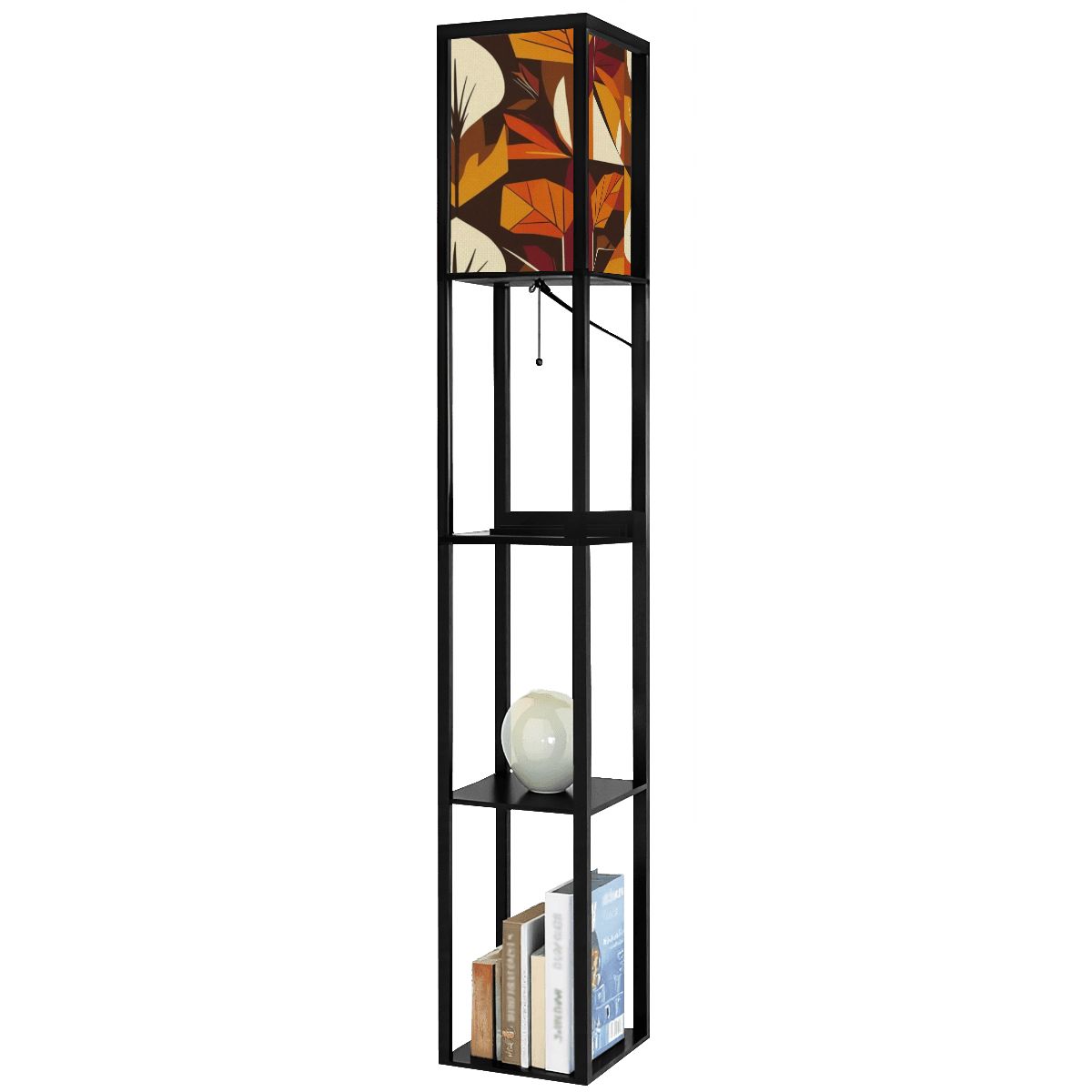 Modern Scandinavian Floral Harvest Blend Golden Yellow, Orange Mid Mod Floor Lamp with Shelves - Mid Century Modern Gal