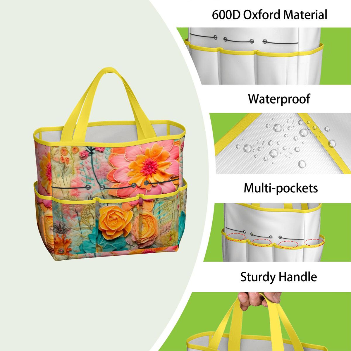 Bohemian Retro Flower, Faux Pressed Floral Mod Garden Tool Bag