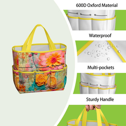 Bohemian Retro Flower, Faux Pressed Floral Mod Garden Tool Bag