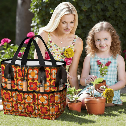 Groovy MCM Orange, Brown Yellow Burnt Red Retro Floral 70s Mid Mod Garden Tool Bag - Mid Century Modern Gal