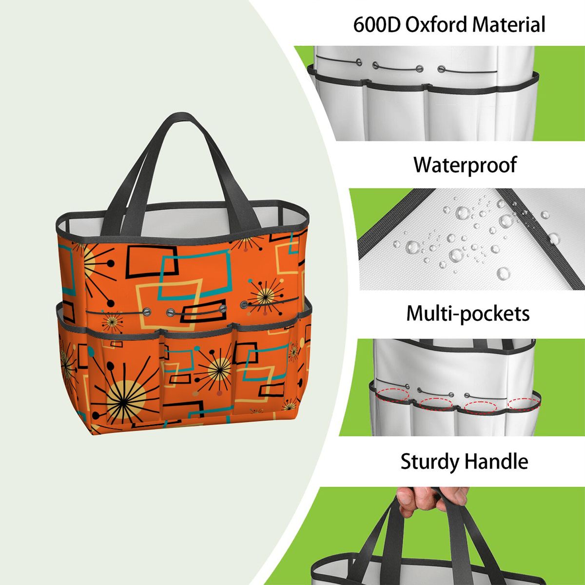 Mid Century Modern Sinatra Orange, Starburst, Geometric Funky Fun Garden Tool Bag - Mid Century Modern Gal