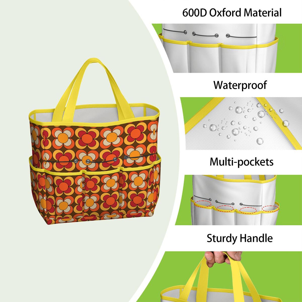 Groovy MCM Orange, Brown Yellow Burnt Red Retro Floral 70s Mid Mod Garden Tool Bag