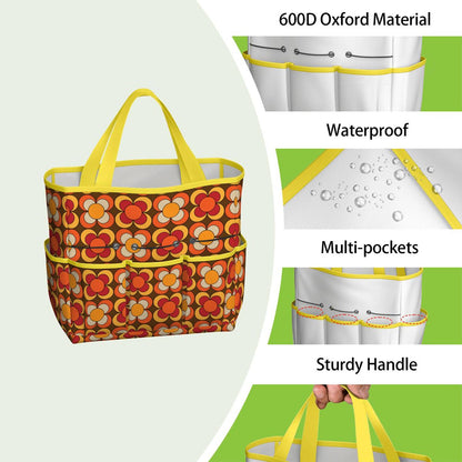 Groovy MCM Orange, Brown Yellow Burnt Red Retro Floral 70s Mid Mod Garden Tool Bag