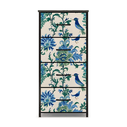 Chinoiserie Botanical Garden Birds, Blue, Green Asian Inspired Modern 4-Drawer Dresser - Mid Century Modern Gal