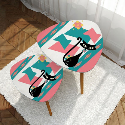 Atomic Cat Mid Century Modern Nesting Tables, Pink, Teal Kitschy Livingroom, Bedroom Tables