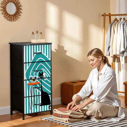 Atomic Kitschy Black Cat, Striped Mod Retro 4-Drawer Dresser - Mid Century Modern Gal