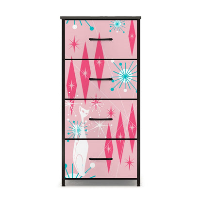 Mid Century Modern Atomic Cat Pink Starburst 4-Drawer Dresser - Mid Century Modern Gal