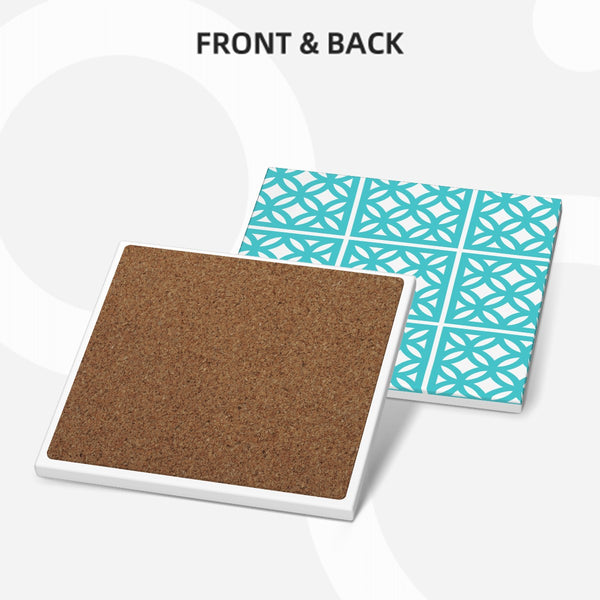Aqua Blue 50s Breeze Block Mid Mod Square Ceramic Coasters Set of 6