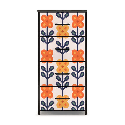 Scandinavian Mid Mod Floral Orange Yellow Blue 4-Drawer Dresser - Mid Century Modern Gal