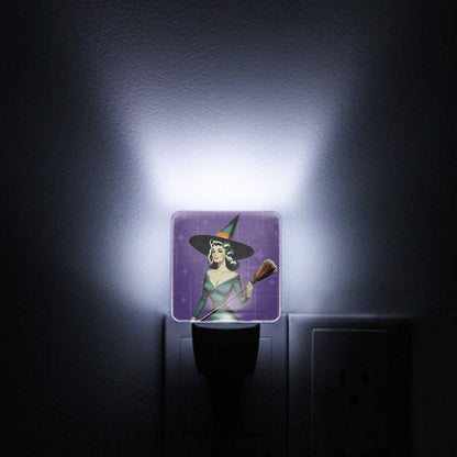 Mid Century Modern Vintage Pin Up Witch Purple Teal Halloween LED Night Light Set of 2 - Mid Century Modern Gal