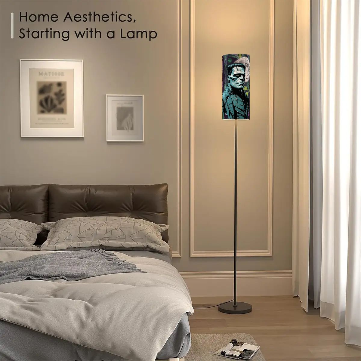 Retro Frankenstein Gothic Spooky Harvest Moon Purple Green Mid Century Modern Floor Lamp - Mid Century Modern Gal