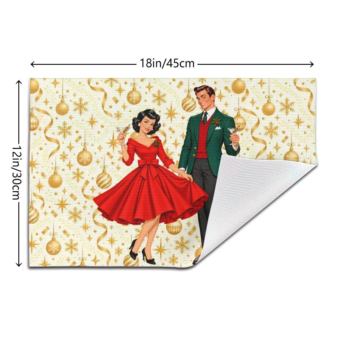 Mid Century Modern Christmas Party Martini Couple Placemat 1pc - Mid Century Modern Gal