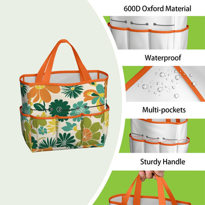 70s Flower Power Retro Groovy Mod Orange Yellow Teal Green Garden Tool Bag