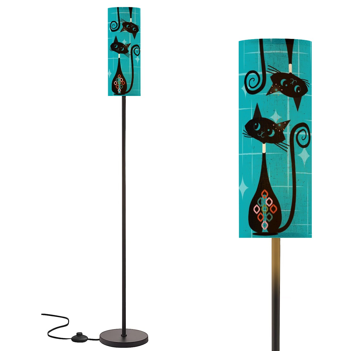 Atomic Space Cat, Quirky Fun Mid Century Modern Torchiere Slim Floor Lamp - Mid Century Modern Gal