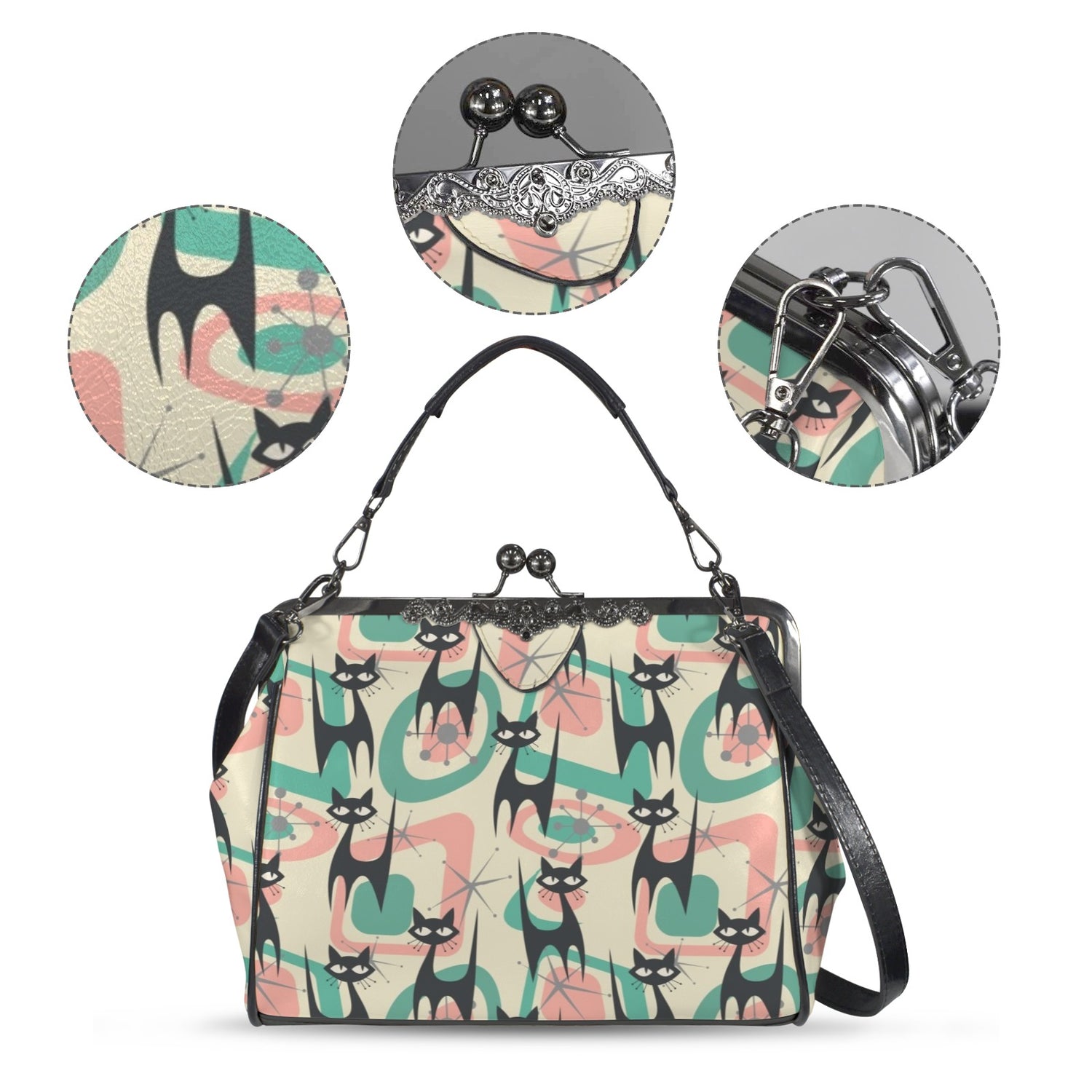 Atomic Cat Mid Century Modern Starburst Retro Kitsch Kisslock Crossbody Purse - Mid Century Modern Gal