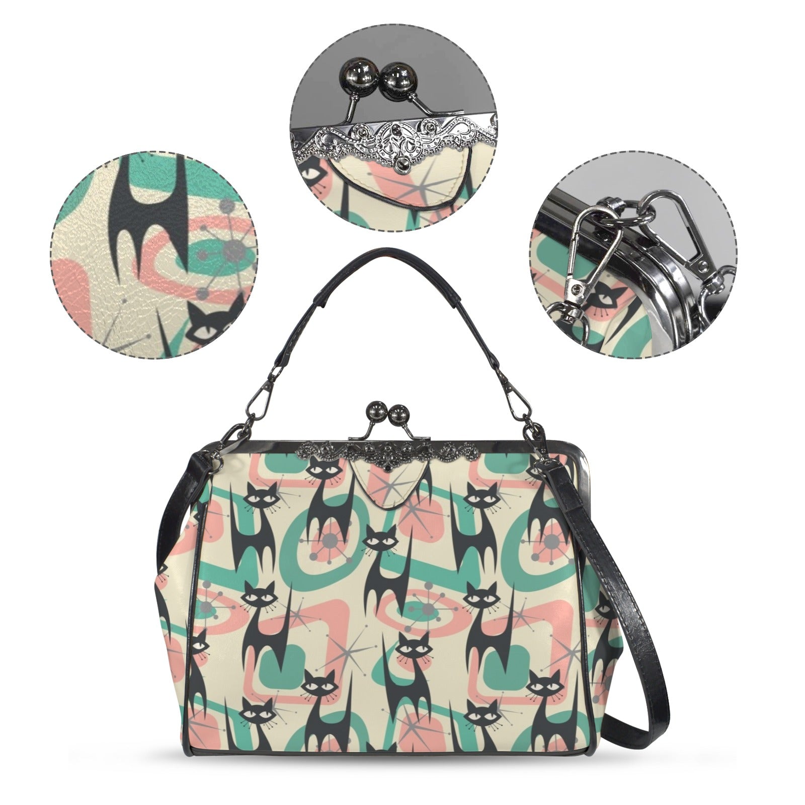 Atomic Cat Mid Century Modern Starburst Retro Kitsch Kisslock Crossbody Purse - Mid Century Modern Gal