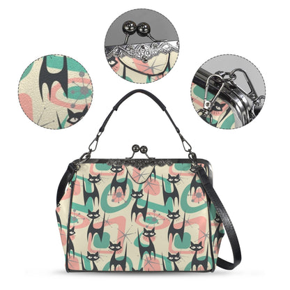 Atomic Cat Mid Century Modern Starburst Retro Kitsch Kisslock Crossbody Purse - Mid Century Modern Gal