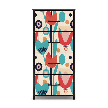 Mid Century Modern Retro Scandinavian Floral 4-Drawer Dresser - Mid Century Modern Gal