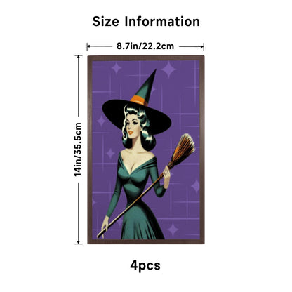Mid Century Modern Vintage Pin Up Witch Purple Teal Halloween Lampshade for Floor Lamp with Shelves - Lampshade Only - Mid Century Modern Gal