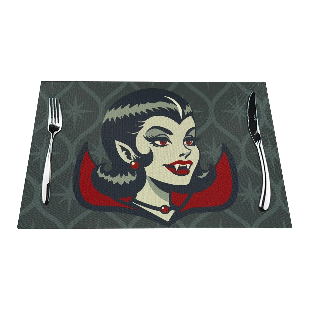 Vampire Dracula Girl Halloween Goth Horror Buff MCM Green Placemat 1pc - Mid Century Modern Gal