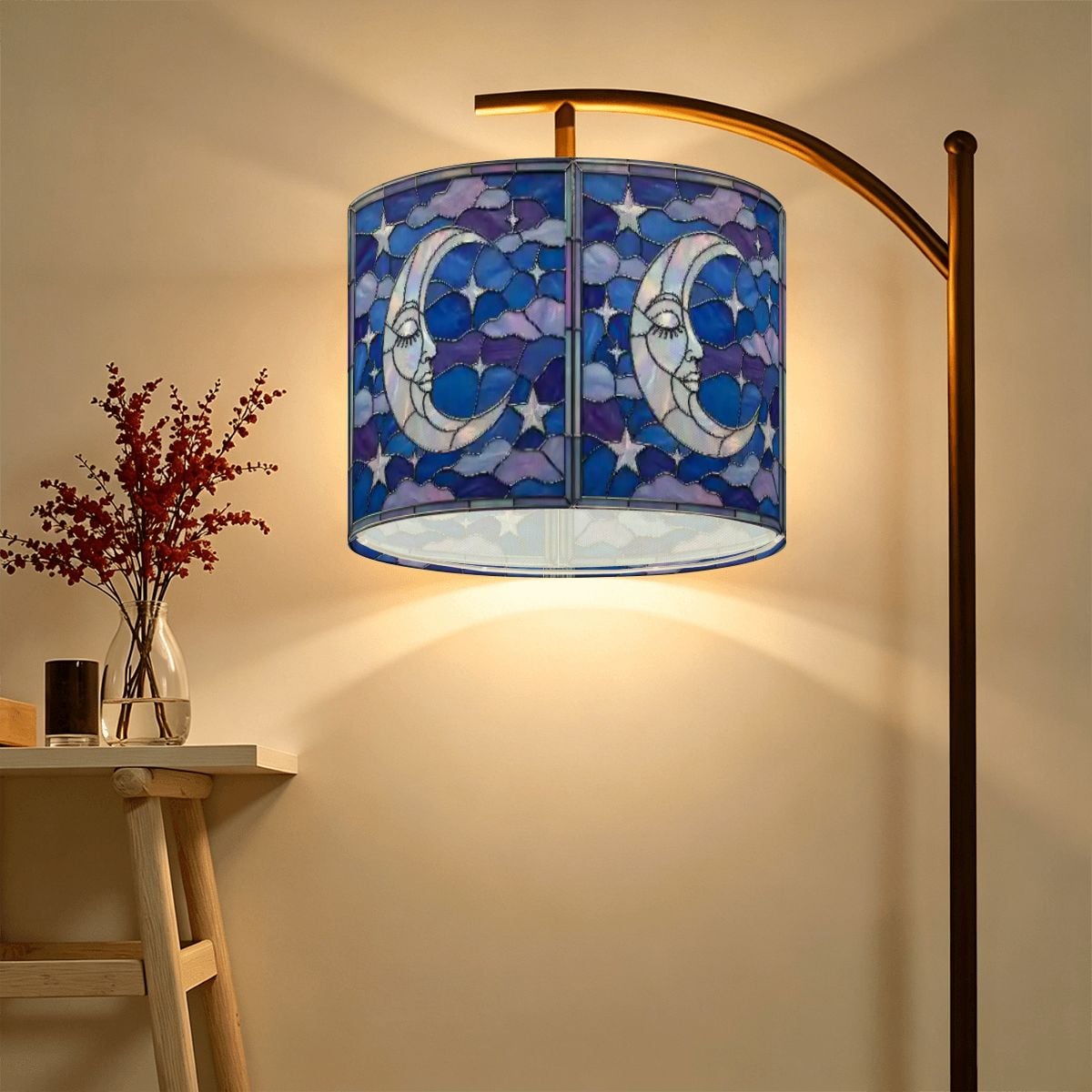 Halloween Stained Glass Style Night Sky Moon Stars Clouds Lamp SHADE ONLY - For Arc Floor Lamps Only - Mid Century Modern Gal
