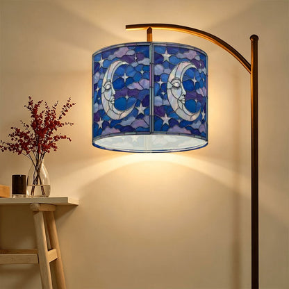 Halloween Stained Glass Style Night Sky Moon Stars Clouds Lamp SHADE ONLY - For Arc Floor Lamps Only - Mid Century Modern Gal