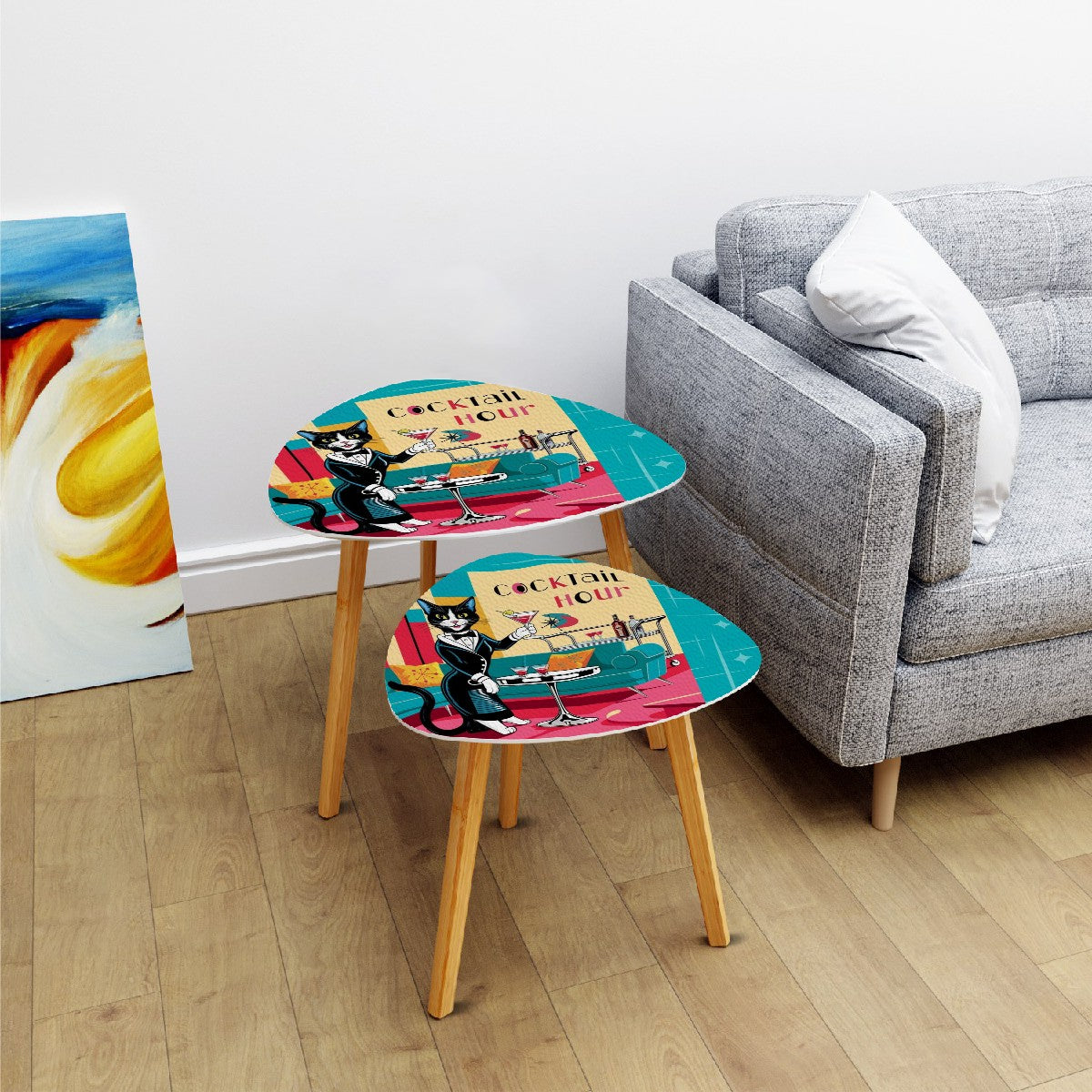 Mid Century Modern Side Tables, Atomic Cat Kitschy Mod Cocktail Nesting Tables - Mid Century Modern Gal