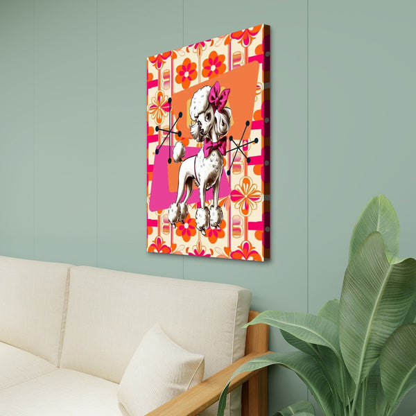 Atomic 50s Poodle Art, Hot Pink, Starburst Mid Century Modern Wall Art Canvas Print