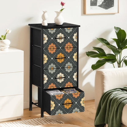 Scandinavian Floral, Mustard Yellow, Gray Mid Century Modern 4-Drawer Dresser - Mid Century Modern Gal
