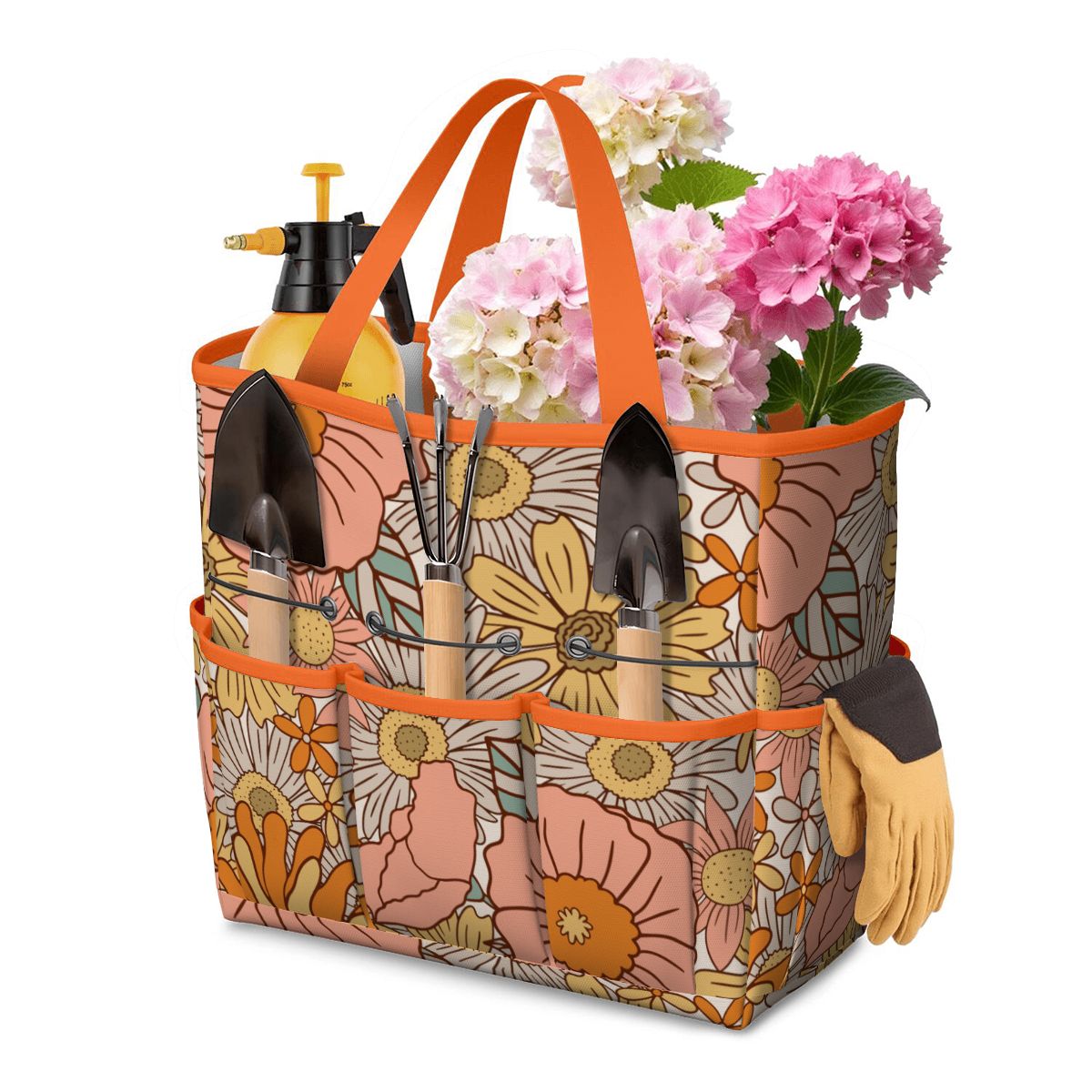 70s Floral Pink Orange Garden Tool Bag - Mid Century Modern Gal