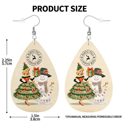 Mid Century Modern Christmas Tree Mod Gal North Pole Express Kitschy Faux Leather Teardrop Earrings - Mid Century Modern Gal