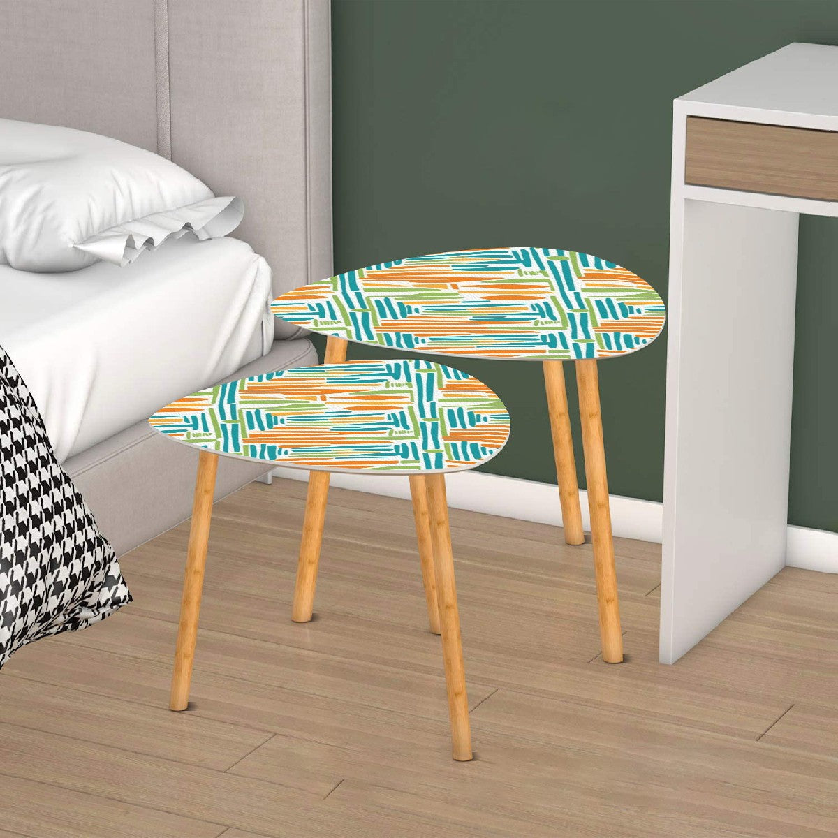 Mid Century Modern Furniture Nesting Tables, Tiki Inspired Color Pop Mod End Tables - Mid Century Modern Gal
