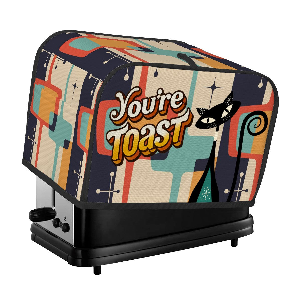 Quirky Cute Atomic Cat Mid Century Modern Kitchen Toast Cover 2 Slice Toaster Cover