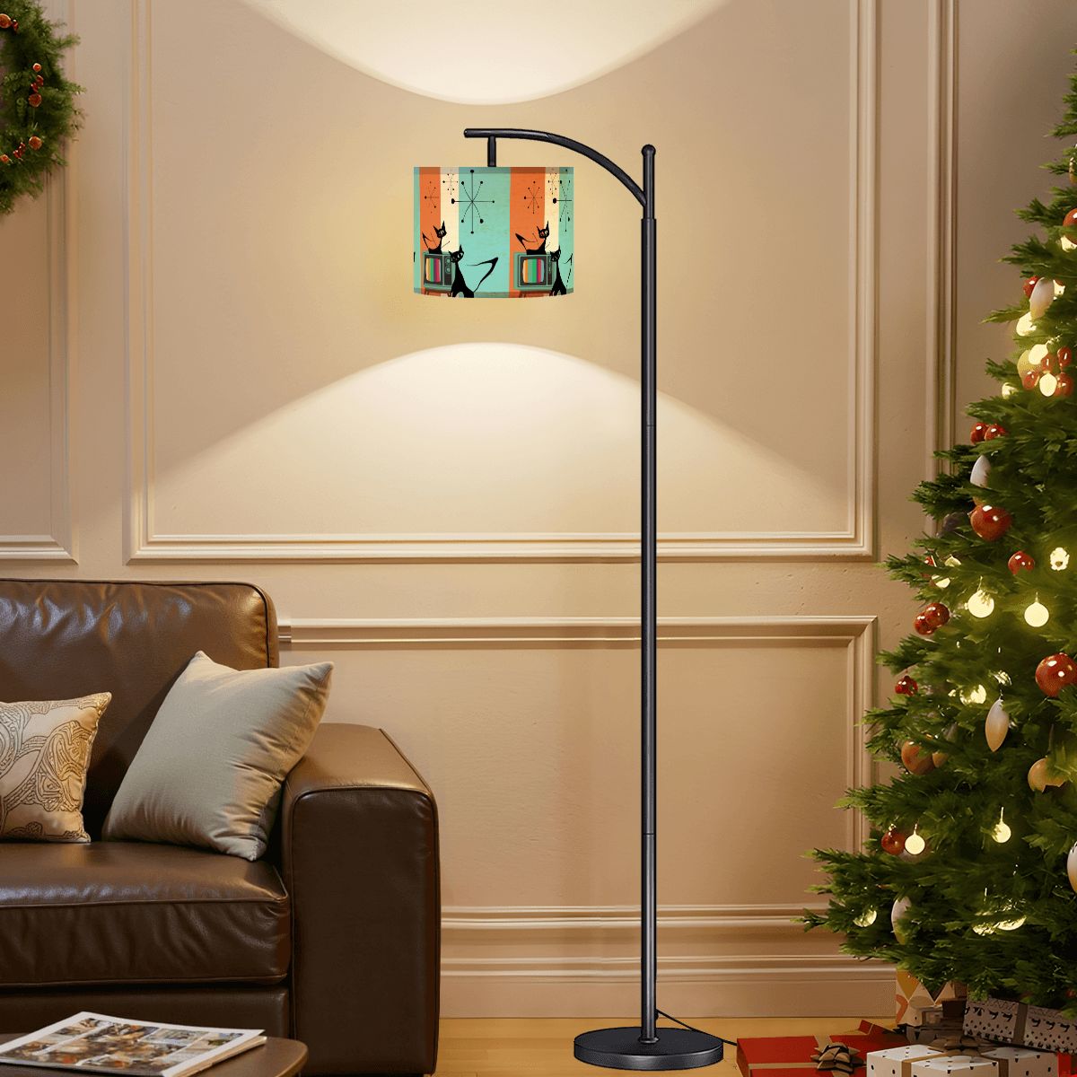 Atomic Kitschy Retro Cats, Mid Century Modern Arc Floor Lamp - Mid Century Modern Gal