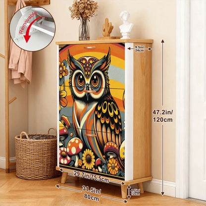 1970s Owl Decor, Mushroom And Floral, Groovy Mid Mod Shoe Storage Cabinet - Mid Century Modern Gal