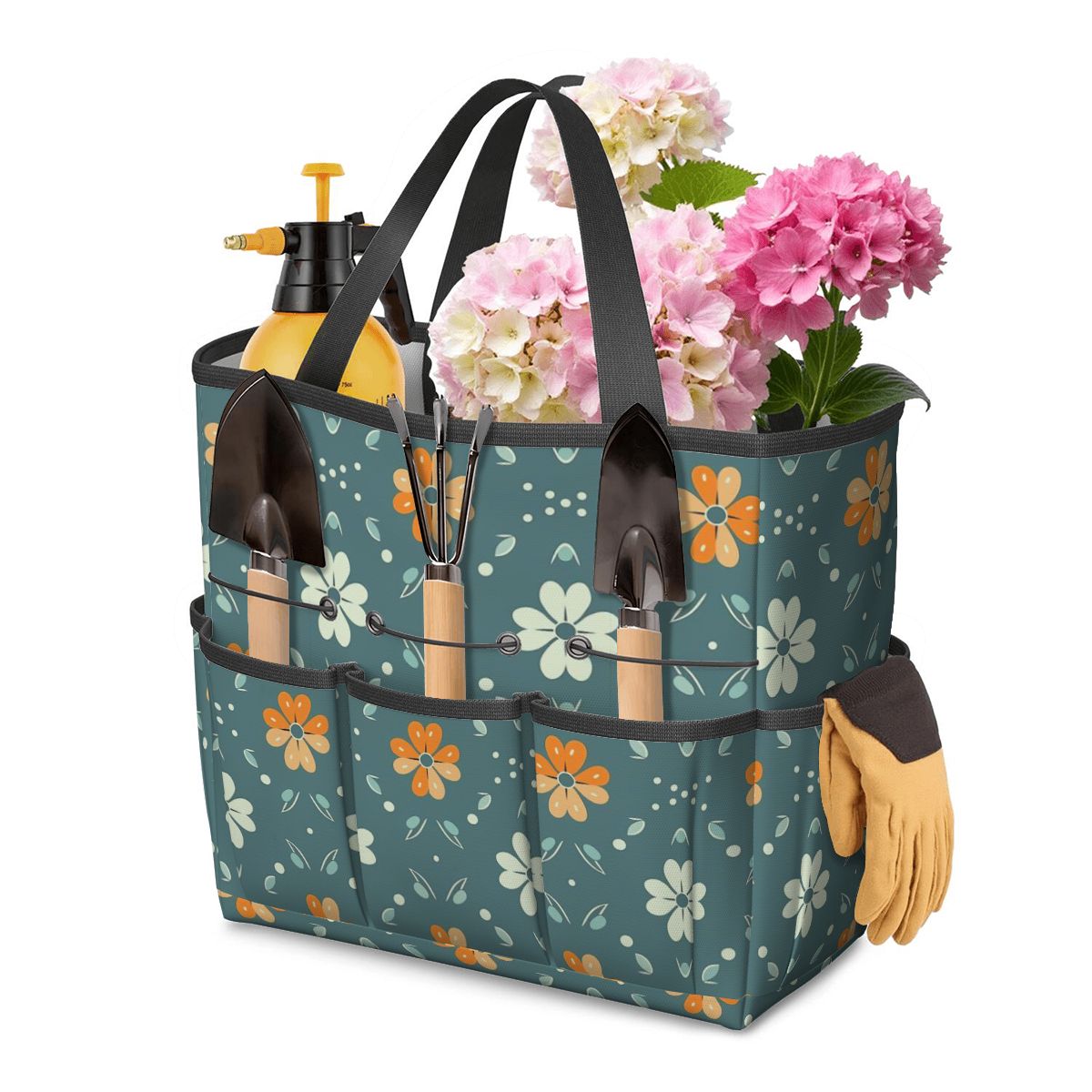 Mid Century Modern Scandinavian Blue, Orange Cream Retro Floral Garden Tool Bag - Mid Century Modern Gal