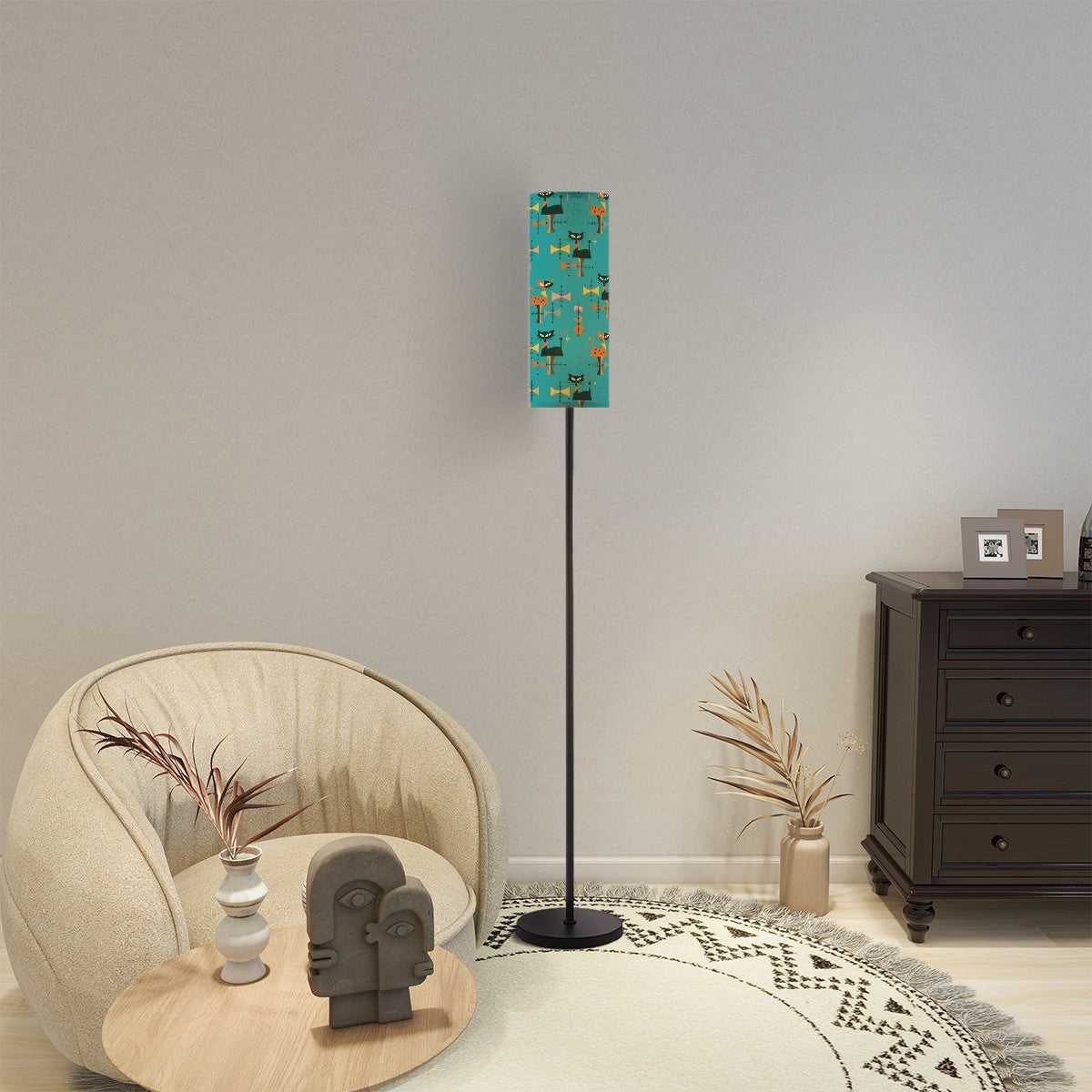 Mid Century Modern Designed Floor Lamp With Atomic Cats, Kitschy Mod Room Lighting