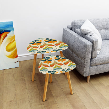 Mid Century Modern Groovy Retro Floral, Orange Green, Blue Nesting Tables - Mid Century Modern Gal