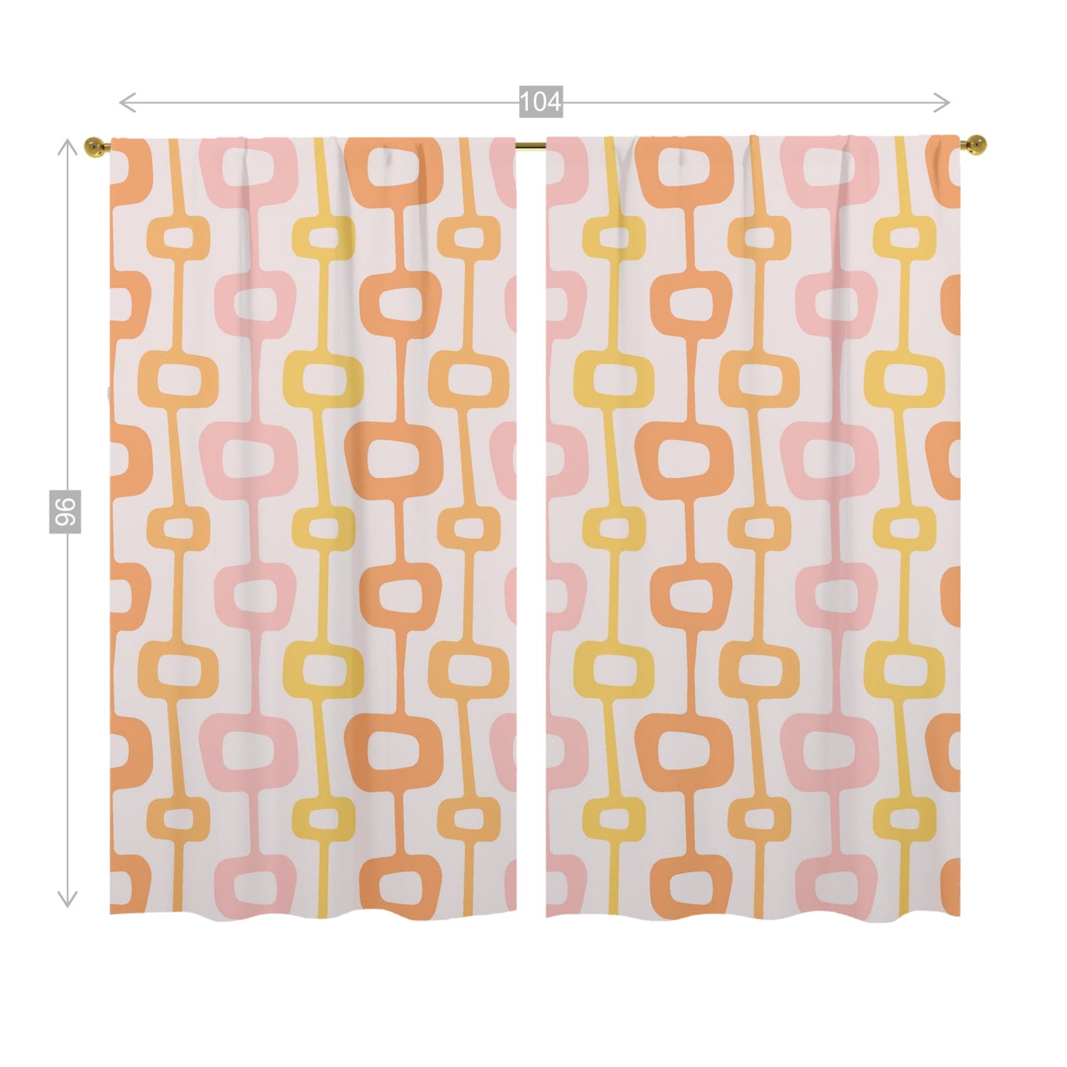 Mid Centuiry Modern Retro Groovy Geometric, Pink, Orange, Yellow MCM Window Curtains (two panels)