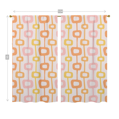 Mid Centuiry Modern Retro Groovy Geometric, Pink, Orange, Yellow MCM Window Curtains (two panels)