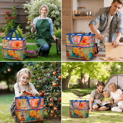Bohemian Retro Flower, Faux Pressed Floral Mod Garden Tool Bag