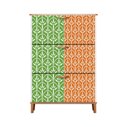 Art Deco Modern Shoe Storage Cabinet | Green Grass And Tangerine Orange Stylish &amp; Functional Entryway Organizer - Mid Century Modern Gal