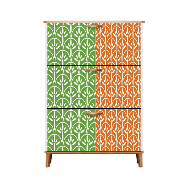 Art Deco Modern Shoe Storage Cabinet | Green Grass And Tangerine Orange Stylish & Functional Entryway Organizer