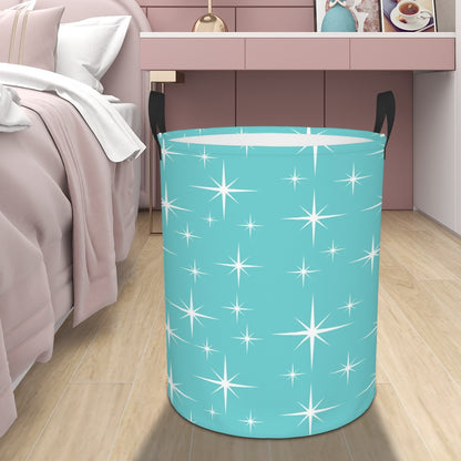 Mid Century Modern Starburst Aqua Circular Laundry Basket